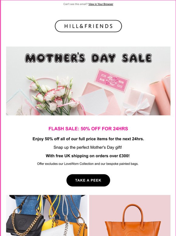 50% off flash sale for Mother's Day 