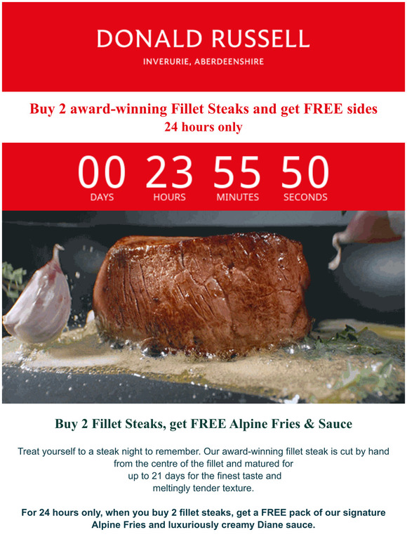 Donald Russell Buy 2 Fillet Steaks, get FREE sides Milled