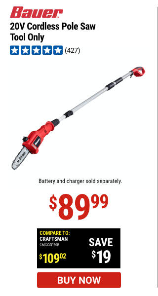 Bauer 20V Cordless Pole Saw - Tool Only