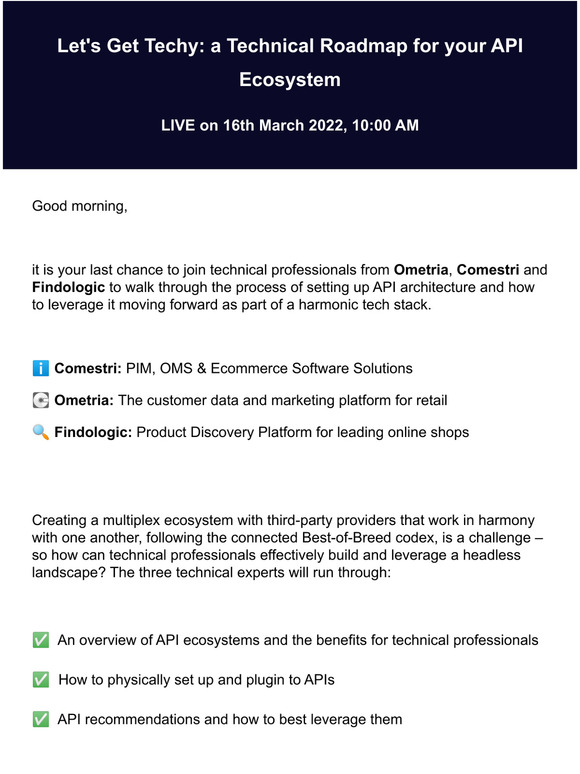  Last chance: Join the webinar "A Technical Roadmap for your API Ecosystem"
