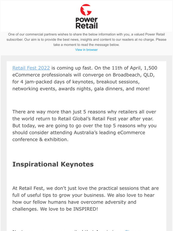 Power Retail Top 5 Reasons to attend Retail Fest Milled