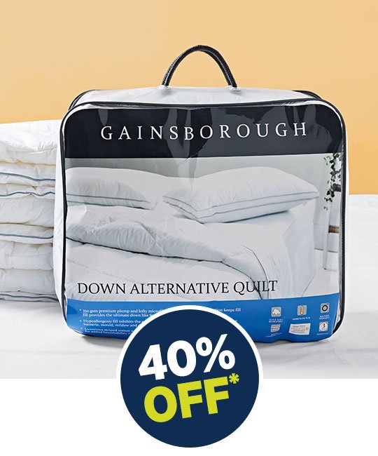 "40% off All Full Priced Pillows, Quilts, Toppers And Cushions
"