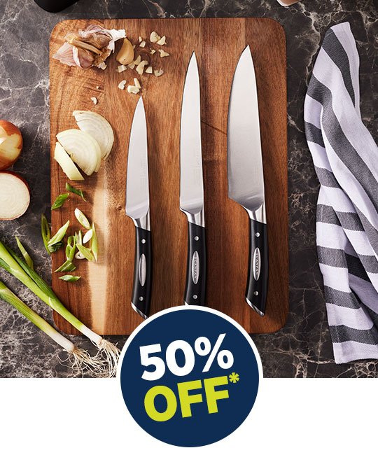 50% off All Full Priced Dinnersets, Knifeblocks, Chopping Boards and Tablelinen