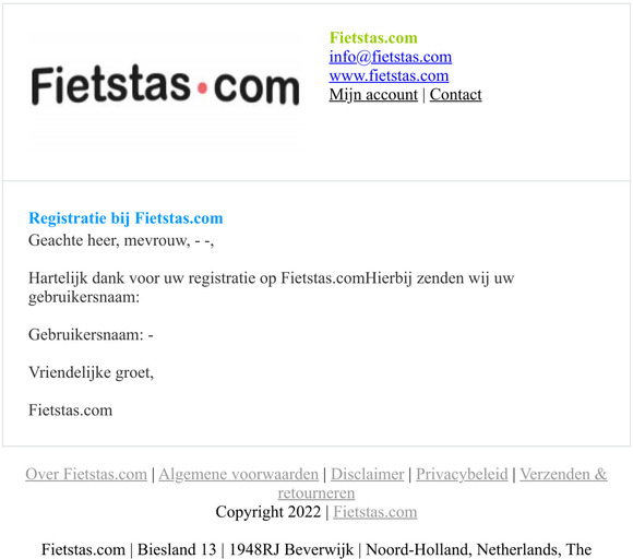 Registratie bij Fietstas.com
