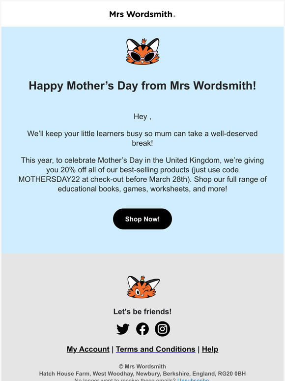 Happy Mothers Day from Mrs Wordsmith 