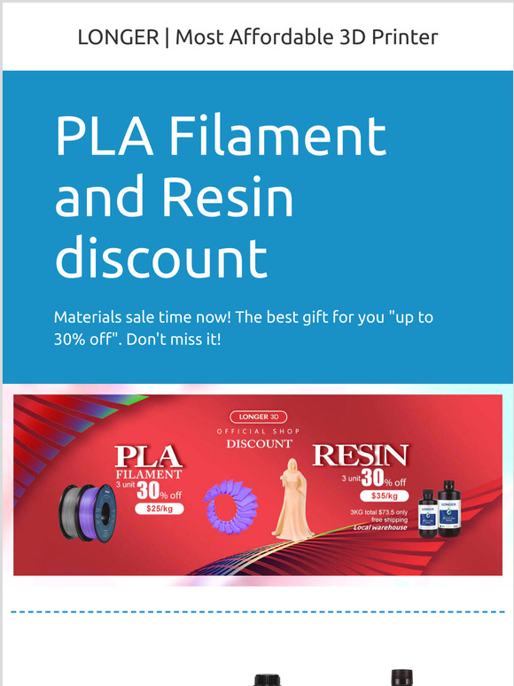 LONGER3D PLA Filament and Resin discount