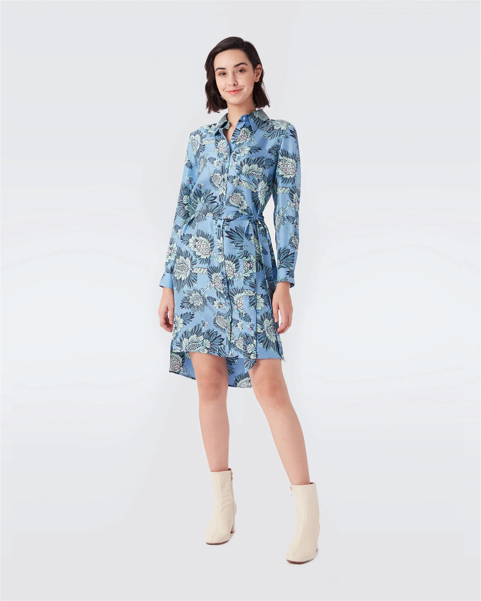 Image of Prita Silk Twill Shirt Dress in Feather Floral