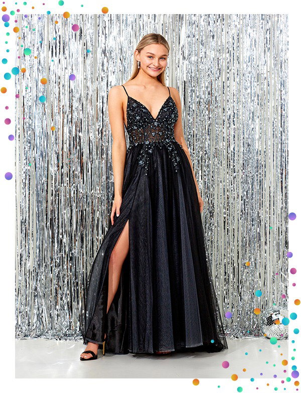 GB V-Neck Floral Beaded Applique Pleated Ball Gown