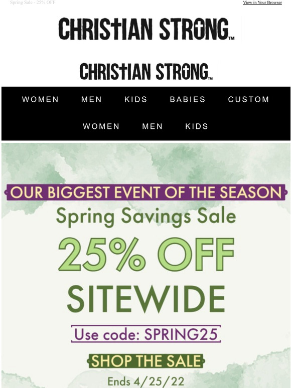 SPRING SAVINGS SALE! - 25% Off Sitewide