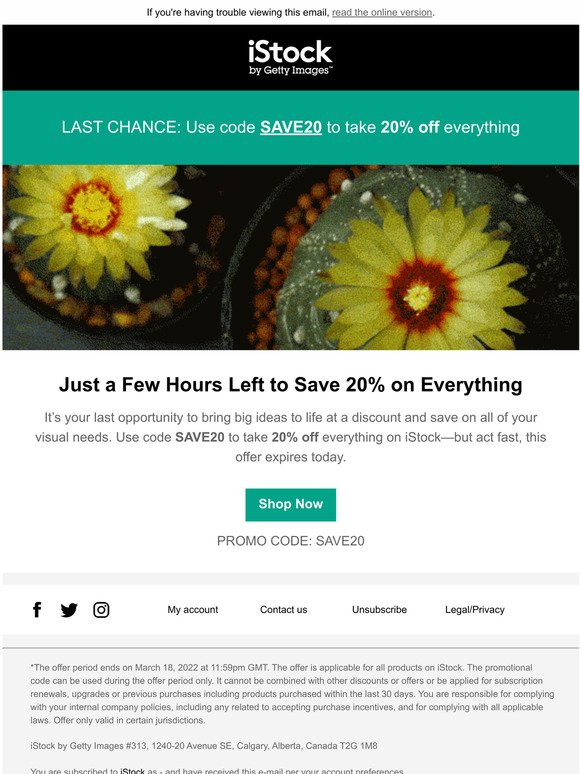  Sale Ends Today: Take 20% Off Everything on iStock 