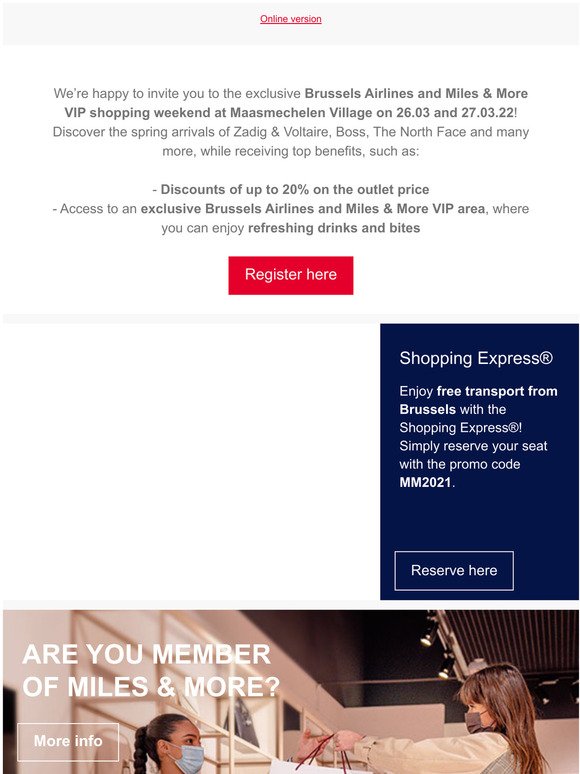 Youre invited to our Brussels Airlines and Miles & More VIP shopping weekend at Maasmechelen Village!