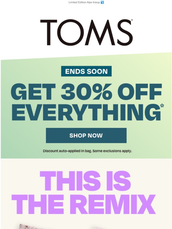 TOMS Email Newsletters Shop Sales, Discounts, and Coupon Codes