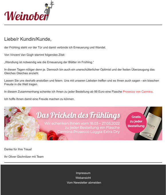 Eine Flasche hochwertiger Prosecco geschenkt!* 