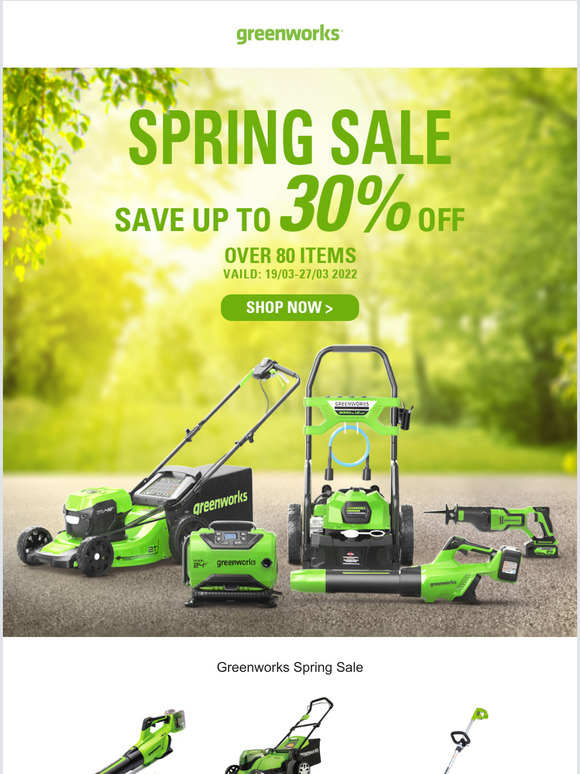 Greenworks Up To 30% Off  For Spring Sale