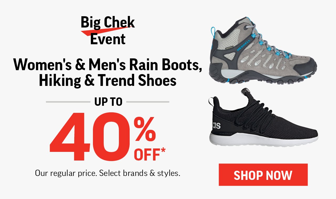 WOMEN'S & MEN'S RAIN BOOTS, HIKING & TREND SHOES UP TO 40% OFF