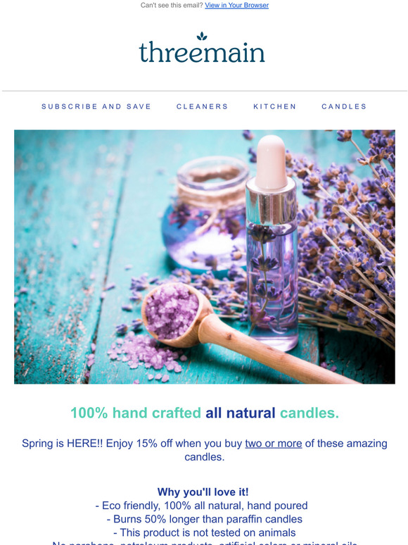 15% off our newest spring candles