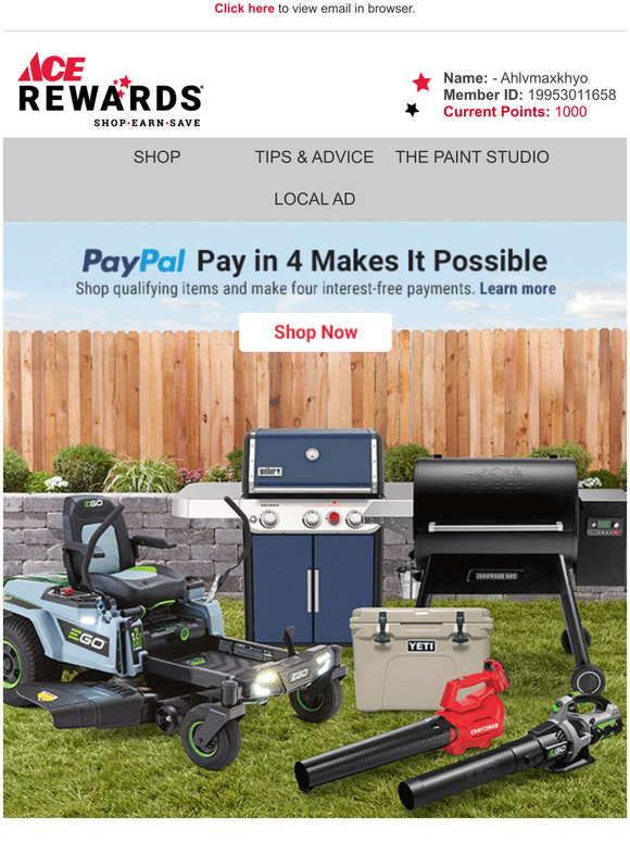Ace Hardware Pay in 4 with PayPal Available at Ace! Milled