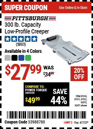 300 lb Capacity Low Profile Creeper Gray