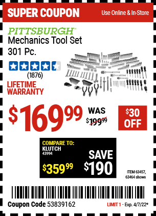 Mechanics Tool Set 301 Pc