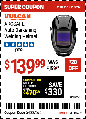ARCSAFE Auto Darkening Welding Helmet