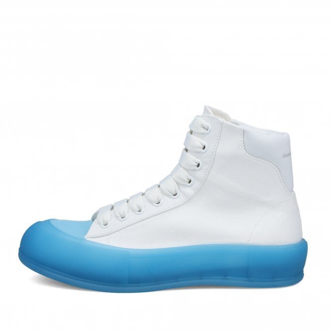 White & Ice Blue Deck Plimsoll Hi-Top Sneakers