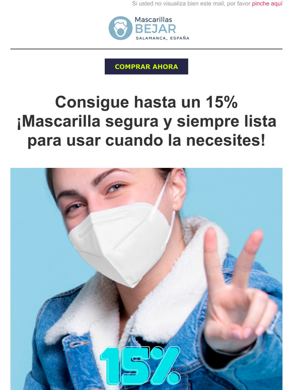 15% de descuento, Mascarillas seguras y listas para ti