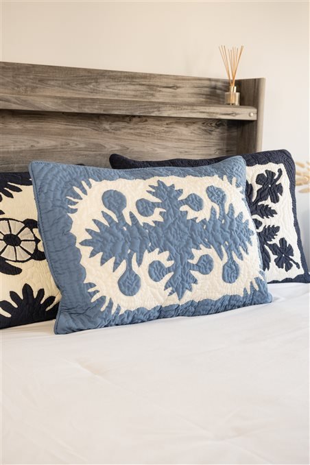 Ulu Blue Polycotton Hawaiian Quilt Pillow Sham 24 x 17