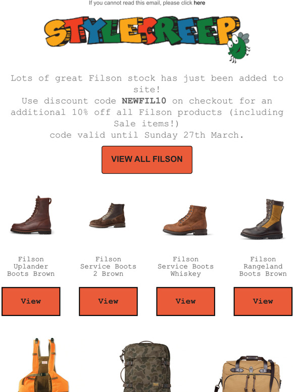 Lots Of New Filson Added. 10% off until Sunday @Stylecreep