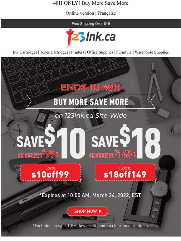 OFF on 123ink.ca Sitewide for 48H 