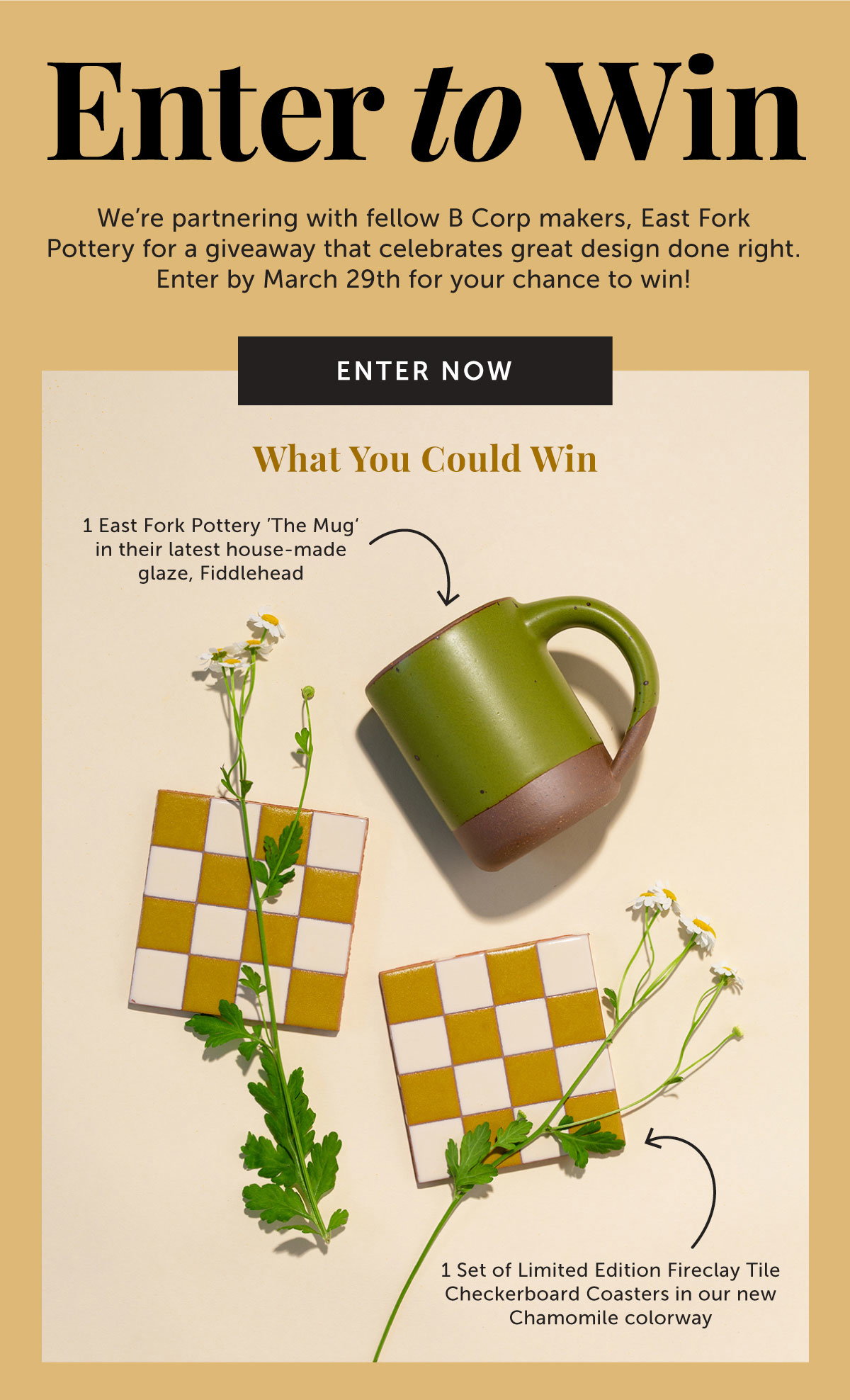 Enter to Win our B Corp Giveaway. We're thrilled to partner with fellow B Corp makers, East Fork Pottery - Enter Now!
