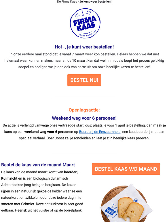 We zijn terug! Bestel nu je favoriete boeren kaas!