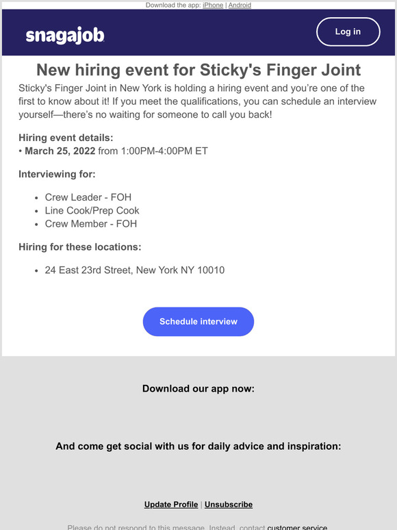 Schedule an interview with Sticky's Finger Joint