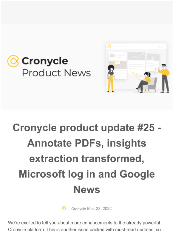 Cronycle product update #25 - Annotate PDFs, insights extraction transformed, Microsoft log in and Google News # 25
