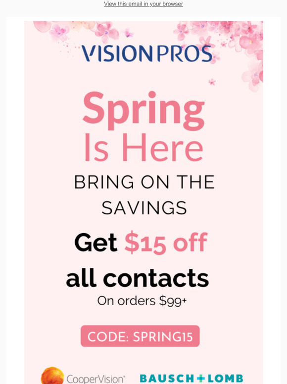 Spring = Savings! $15 OFF Contacts