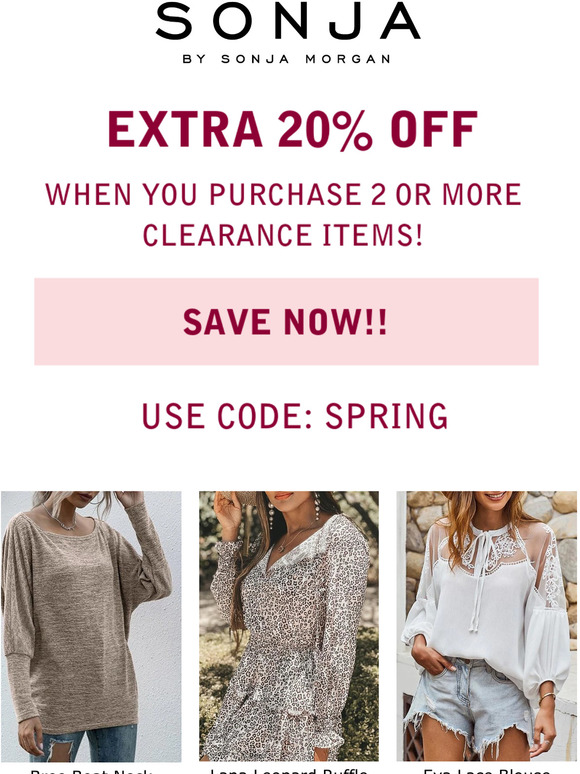 EXTRA 20% OFF CLEARANCE! Code: SPRING