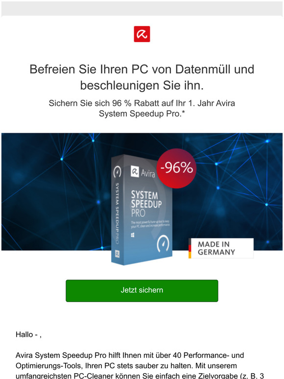 -sichern Sie sich 96 % auf Avira System Speedup Pro.