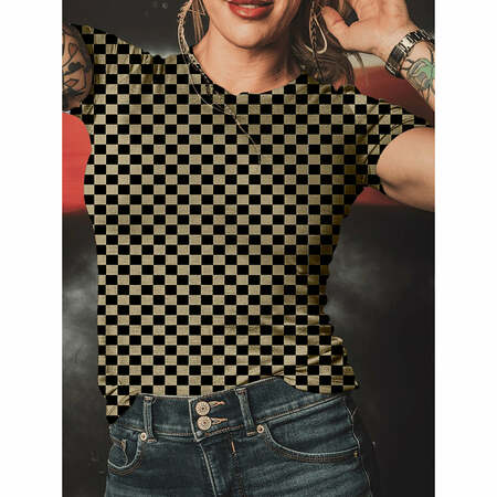 Spring And Summer New Checkerboard Women'S Fashion T-Shirt