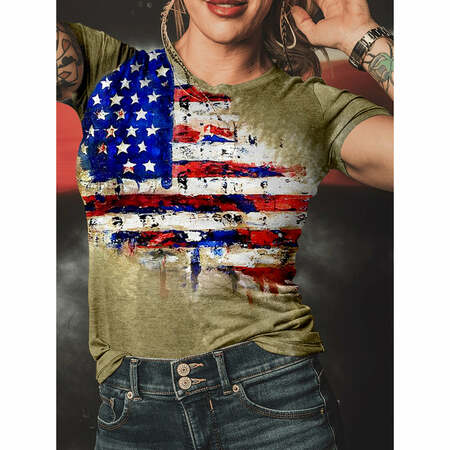 Spring And Summer New Flag Old Creative Printing Women'S Fashion T-Shirt