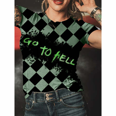 Spring and summer new "GO TO HELL" checkerboard women's fashion T-shirt
