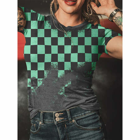 Spring And Summer New Checkerboard Women'S Fashion T-Shirt