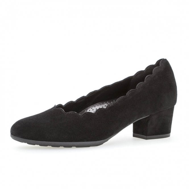 Dallas Modern Low Heel Court Shoes in Black Suede