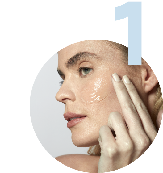 Model applying Activator to her face prior to conducting the Lift Routine