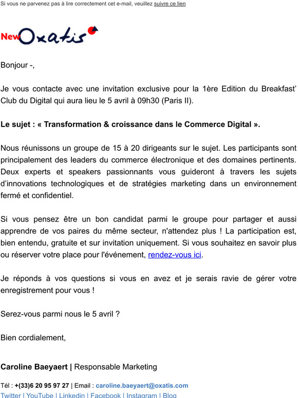 Invitation exclusive pour -Breakfast Club du Digital 5 avril  Paris