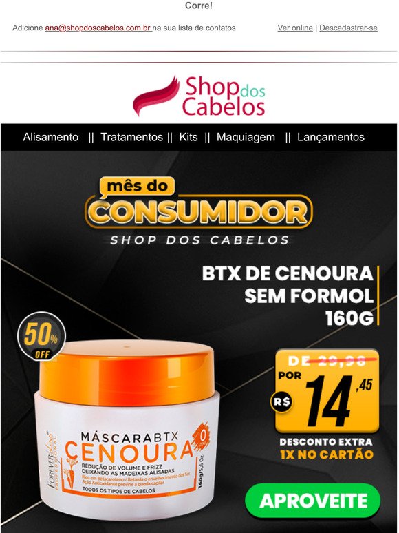 Mscara BTX Cenoura por R$ 14,90