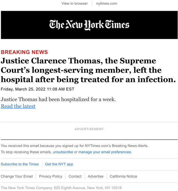 The New York Times Breaking News Justice Clarence Thomas, the Supreme