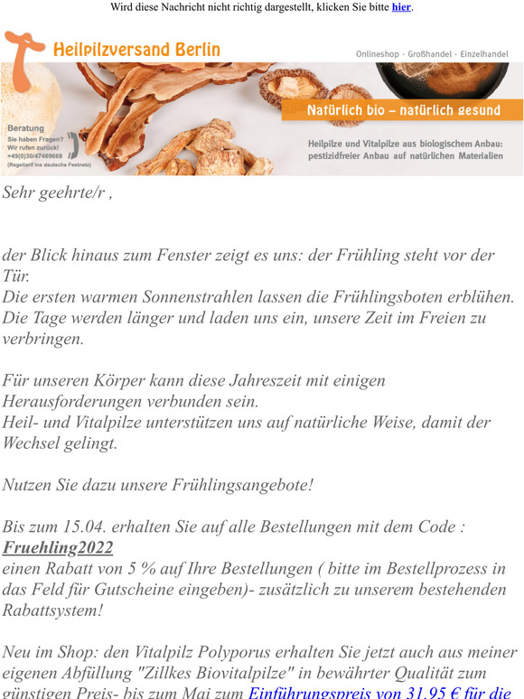 Mit Vitalpilzen in den Frhling- mit groem Frhlingsrabatt