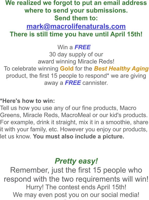 Want a FREE 30 Day Supply of Miracle Reds? NEW EMAIL ADDRESS