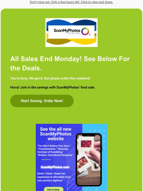  Hurry! Join in the savings with ScanMyPhotos FINAL SALE