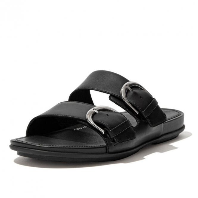 Gracie™ Buckle Leather Slides in All Black 