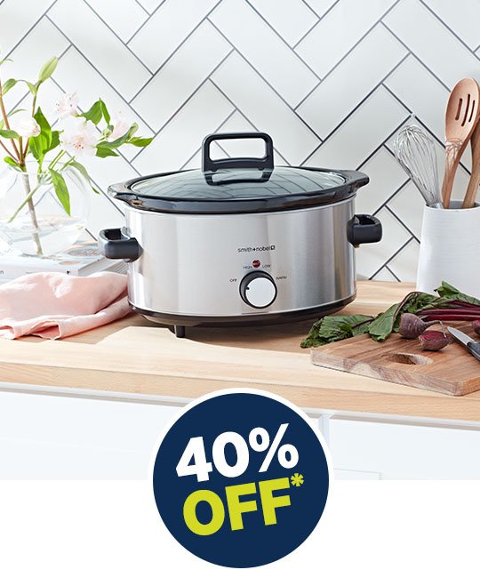 40% off All Full Priced Multi Cookers, Slow Cookers ,Pressure Cookers, Rice cookers, Stand Mixers, Stick Mixers, Food Processors ,Blenders and Choppers by Healthy Choice and Smith and Nobel.